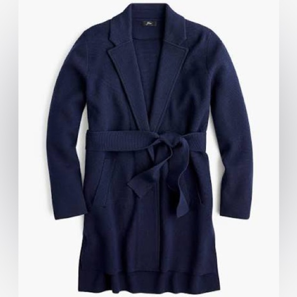 J Crew Navy Blue Open Front Longline Sweater Blazer X-Small High Low (no belt)